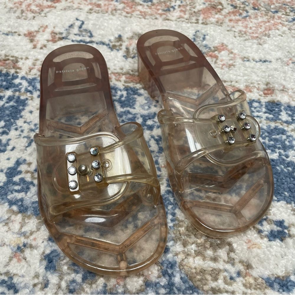 Patricia Green- Jelly Sandals With Rhinestone Buckle Translucent Plastic Eu 37